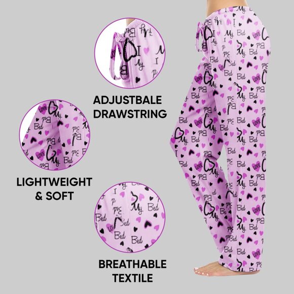Women's Casual Fun Printed Lightweight Lounge Terry Knit Pajama Bottom Pants - Picture 2 of 16